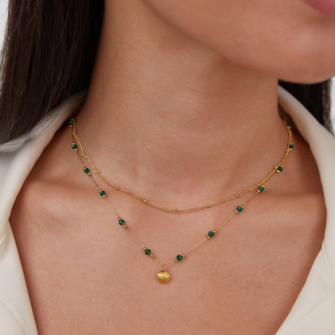 Nerissa Gold-Tone Shell and Green Bead Necklace