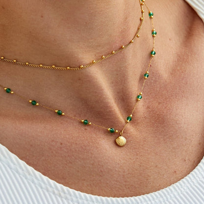 Nerissa Gold-Tone Shell and Green Bead Necklace