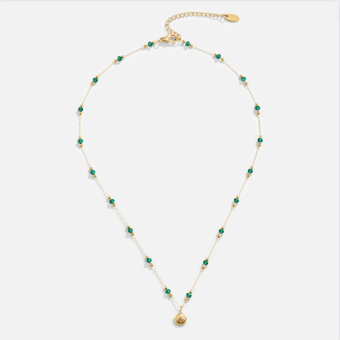 Nerissa Gold-Tone Shell and Green Bead Necklace