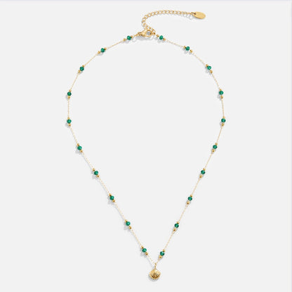 Nerissa Gold-Tone Shell and Green Bead Necklace