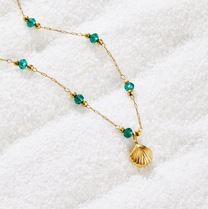 Nerissa Gold-Tone Shell and Green Bead Necklace