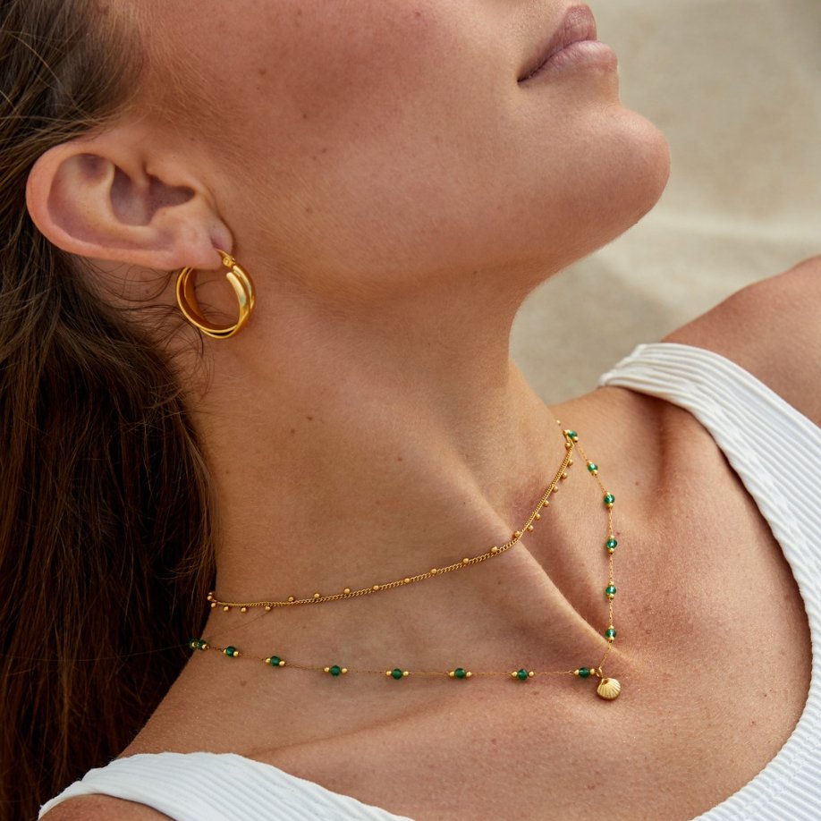 Nerissa Gold-Tone Shell and Green Bead Necklace