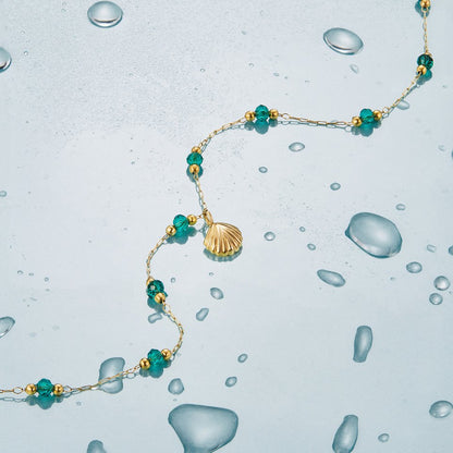 Nerissa Gold-Tone Shell and Green Bead Necklace