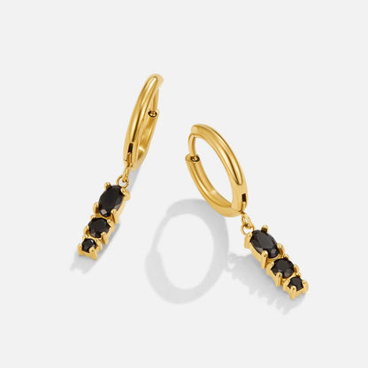 Obsidian Black Drop Hoop Earrings