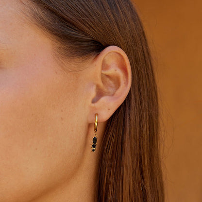 Obsidian Black Drop Hoop Earrings