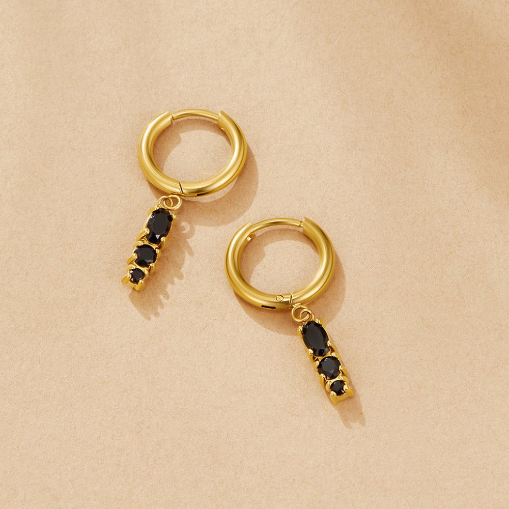 Obsidian Black Drop Hoop Earrings
