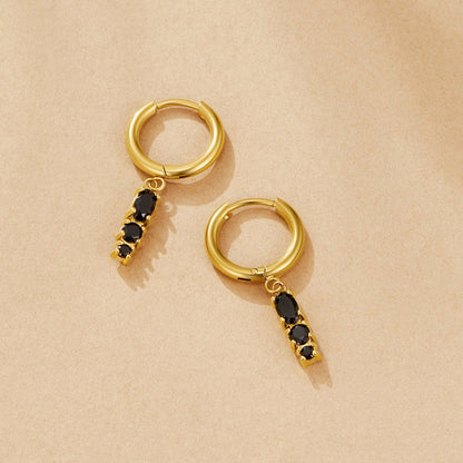 Obsidian Black Drop Hoop Earrings