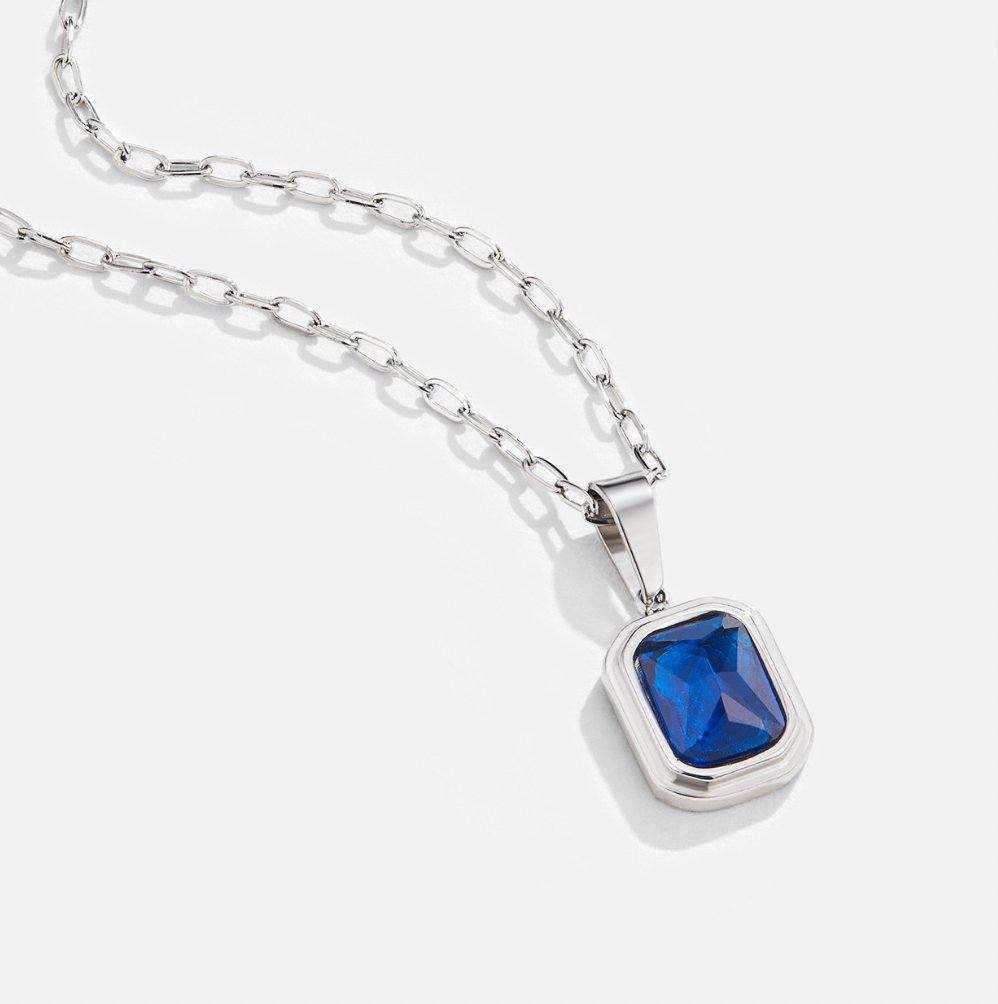 Ocean Blue Pendant Silver-Tone Necklace