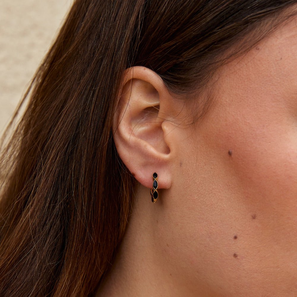 Black Onyx-Tone Tiny Hoop Earrings