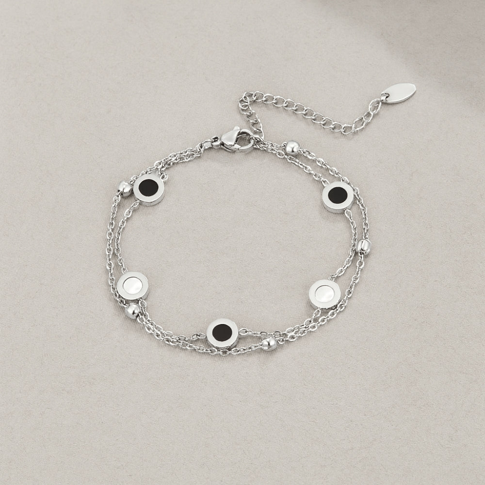 Black and White Stone Silver-Tone Bracelet
