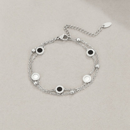 Black and White Stone Silver-Tone Bracelet