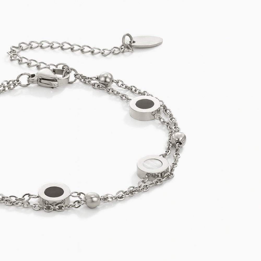Black and White Stone Silver-Tone Bracelet