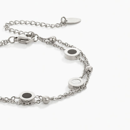 Black and White Stone Silver-Tone Bracelet