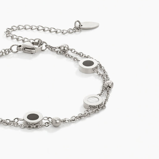 Black and White Stone Silver-Tone Bracelet