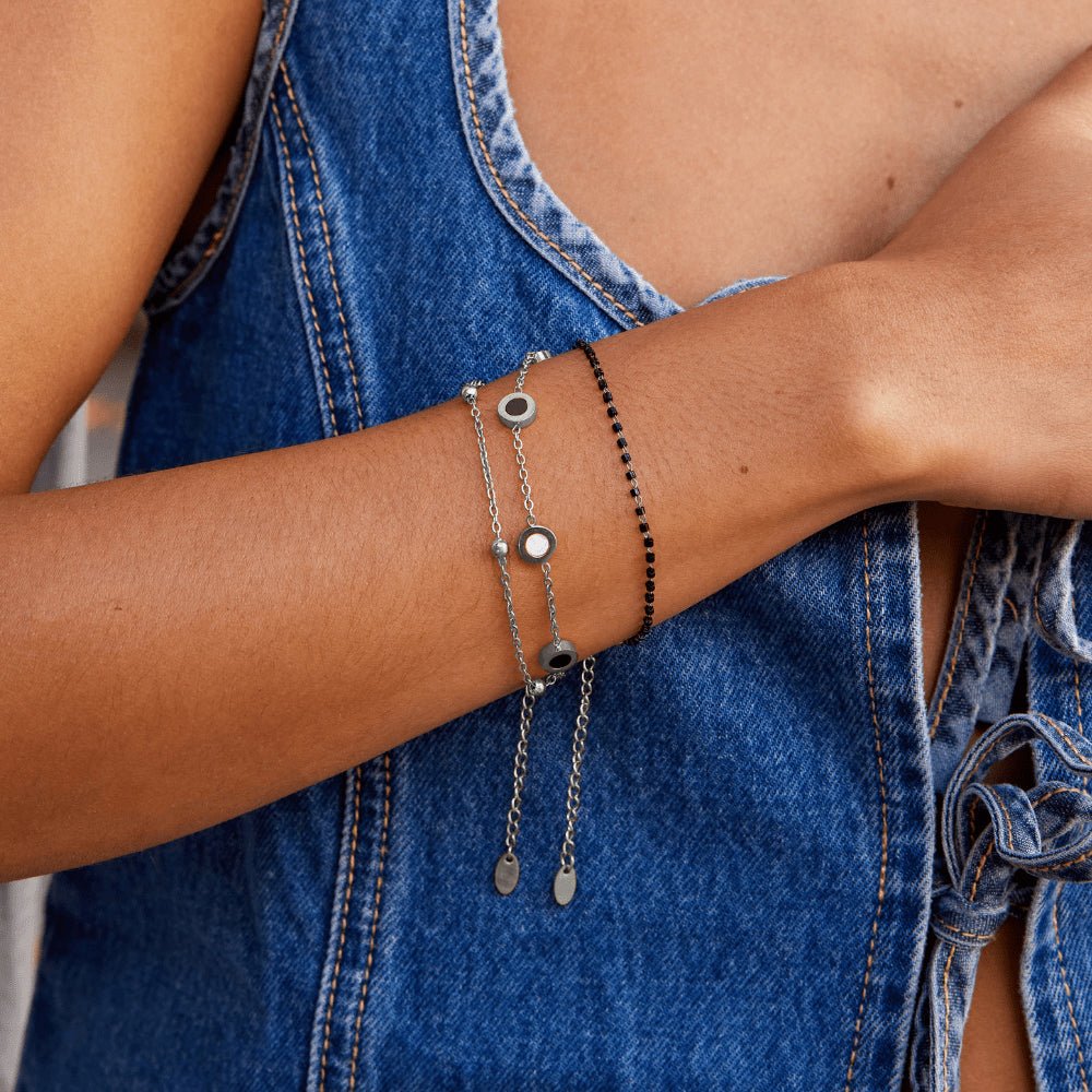 Black and White Stone Silver-Tone Bracelet