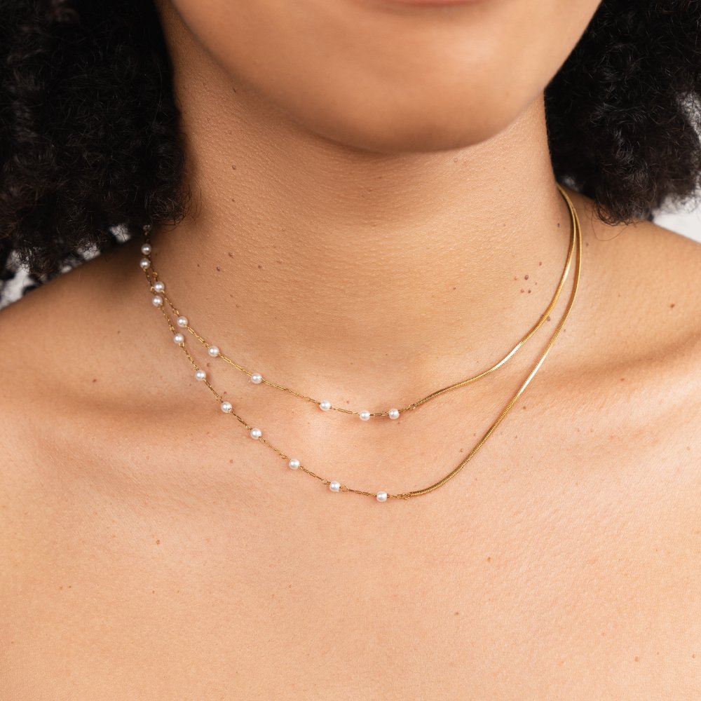 Pearl and Gold-Tone Long Chain Necklace