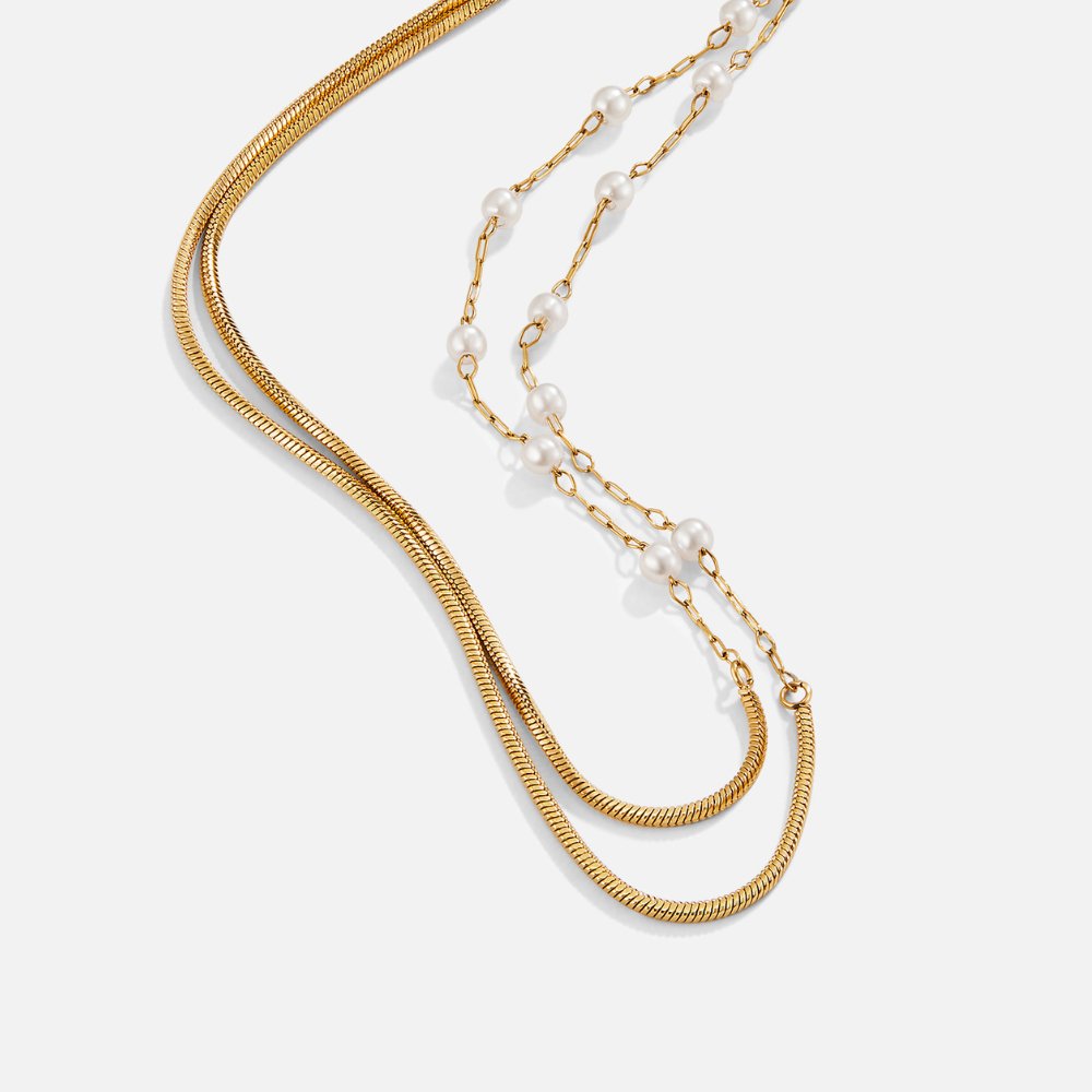 Pearl and Gold-Tone Long Chain Necklace