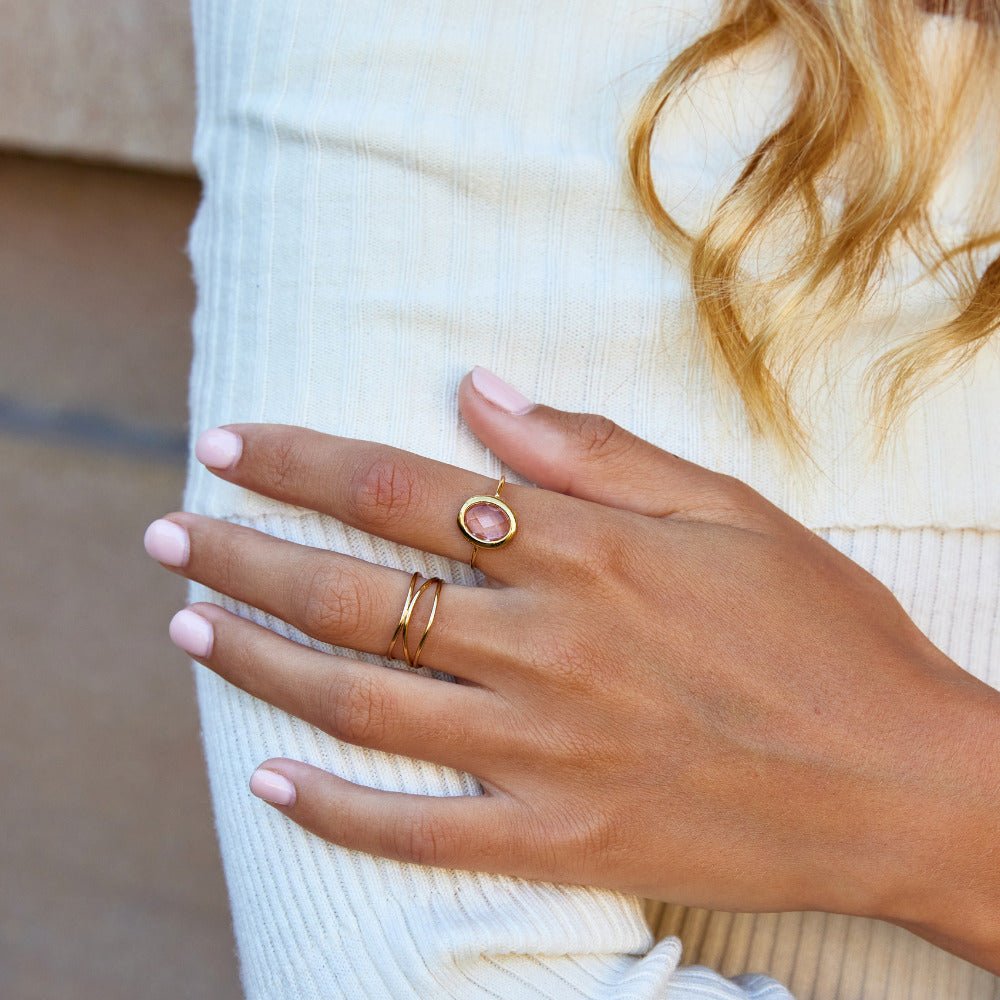 Pink Rose Crystal Gold-Tone Ring