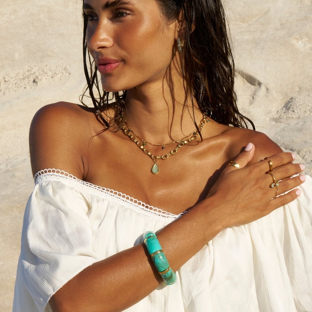 Priya Gold-Tone and Teal Elastic Bracelet