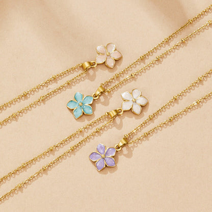Purple Sakura Bloom Gold-Tone Necklace