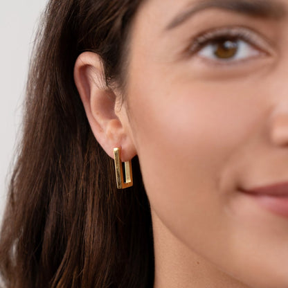 Gold-Tone Rectangle Hoop Earrings