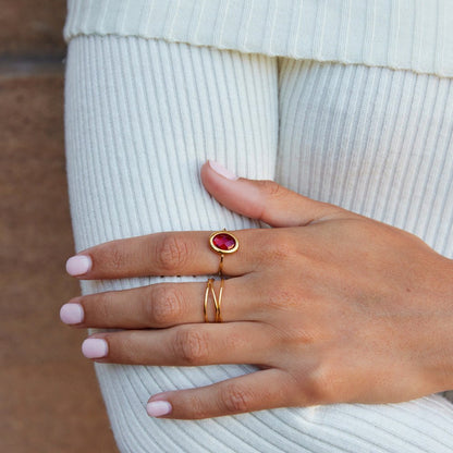 Ruby Red Gold-Tone Crystal Ring