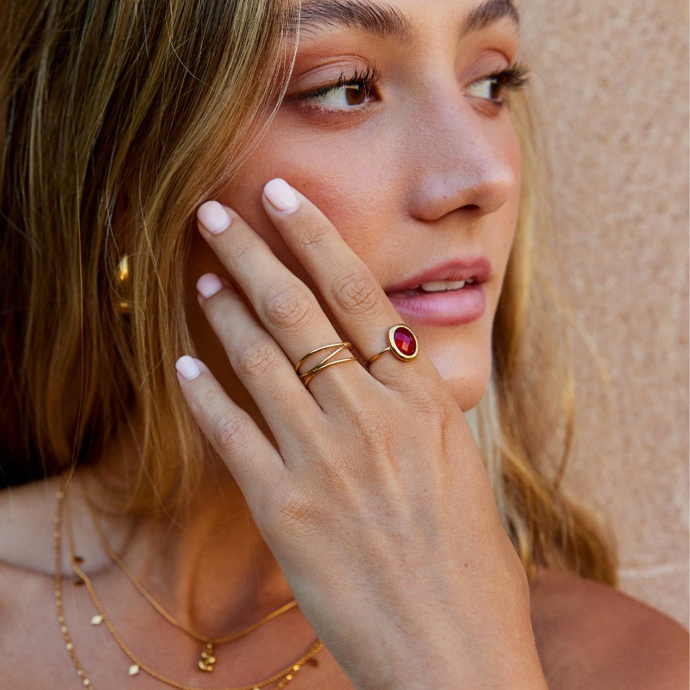 Ruby Red Gold-Tone Crystal Ring