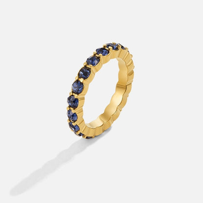 Sapphire Blue Gold-Tone Solitaire Ring