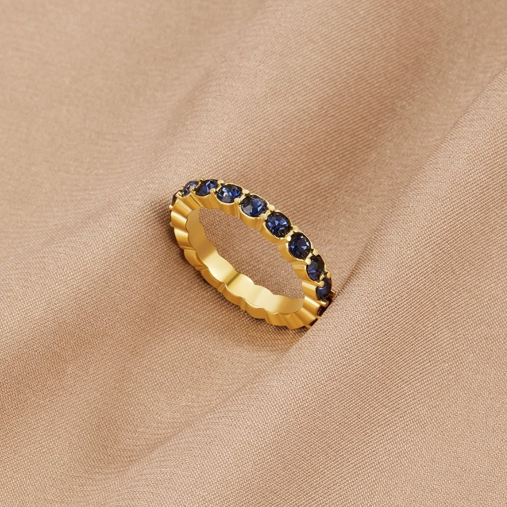 Sapphire Blue Gold-Tone Solitaire Ring