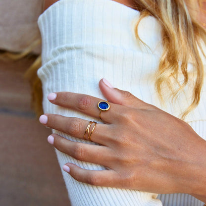 Sapphire Blue Gold-Tone Crystal Ring