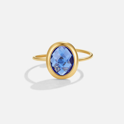 Sapphire Blue Gold-Tone Crystal Ring