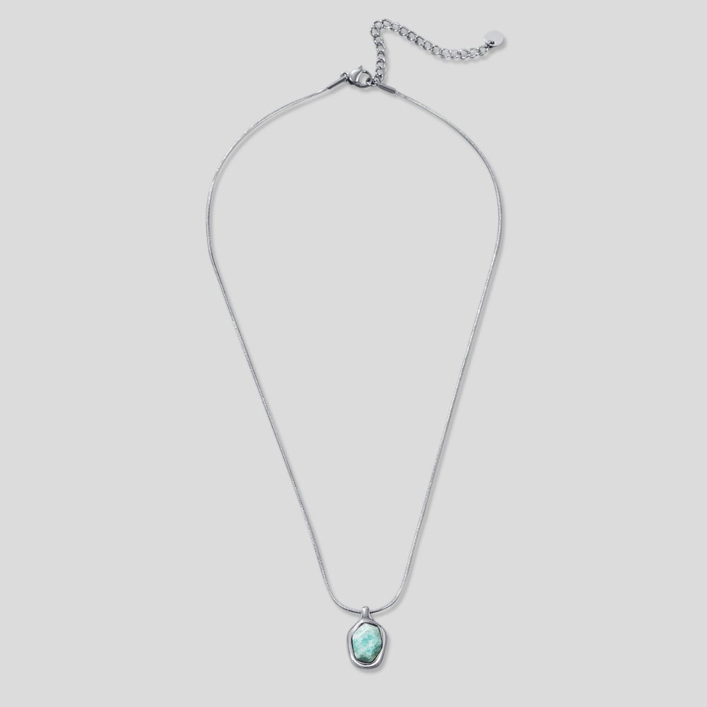 Silver-Tone Aquamarine Blue Pendant Necklace