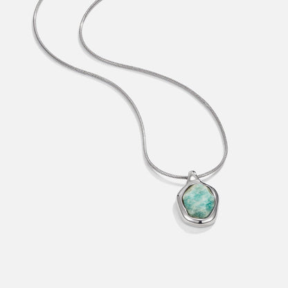 Silver-Tone Aquamarine Blue Pendant Necklace