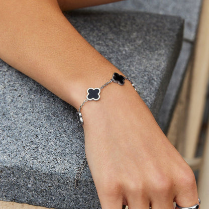 Silver-Tone Black Clover Bracelet