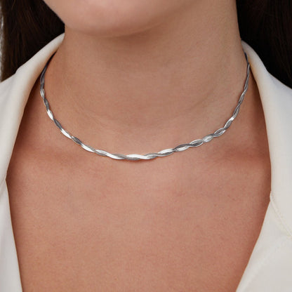 Chiara Silver-Tone Twist Snake Chain Necklace