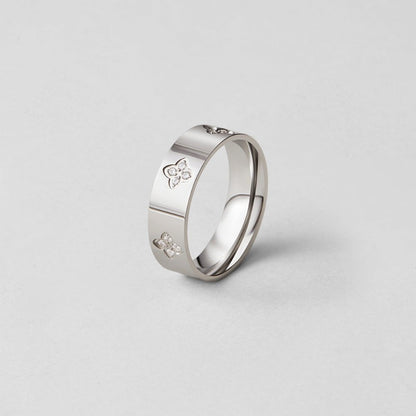 Silver-Tone Crystal Clover Band Ring