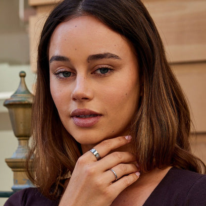 Silver-Tone Crystal Clover Band Ring
