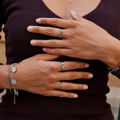 Silver-Tone Crystal Clover Band Ring