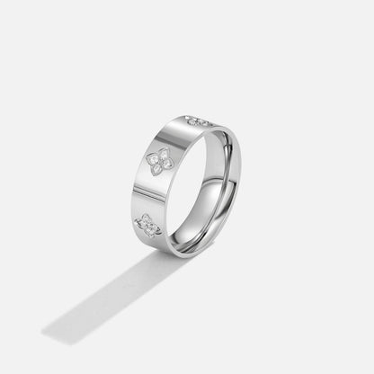 Silver-Tone Crystal Clover Band Ring