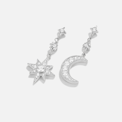 Silver-Tone Crystal Moon & Star Earrings