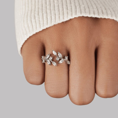 Silver-Tone Crystal Vine Ring