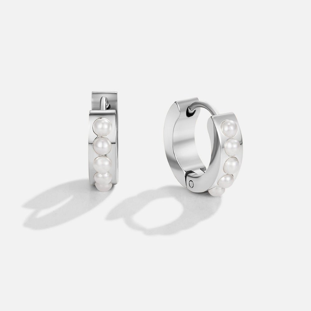 Eula Silver-Tone Pearl Hoop Earrings