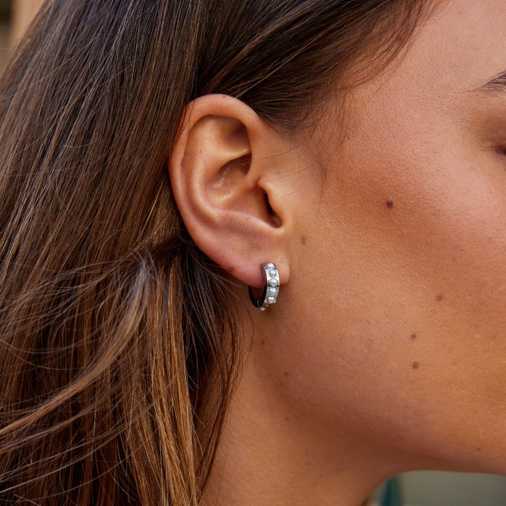 Eula Silver-Tone Pearl Hoop Earrings
