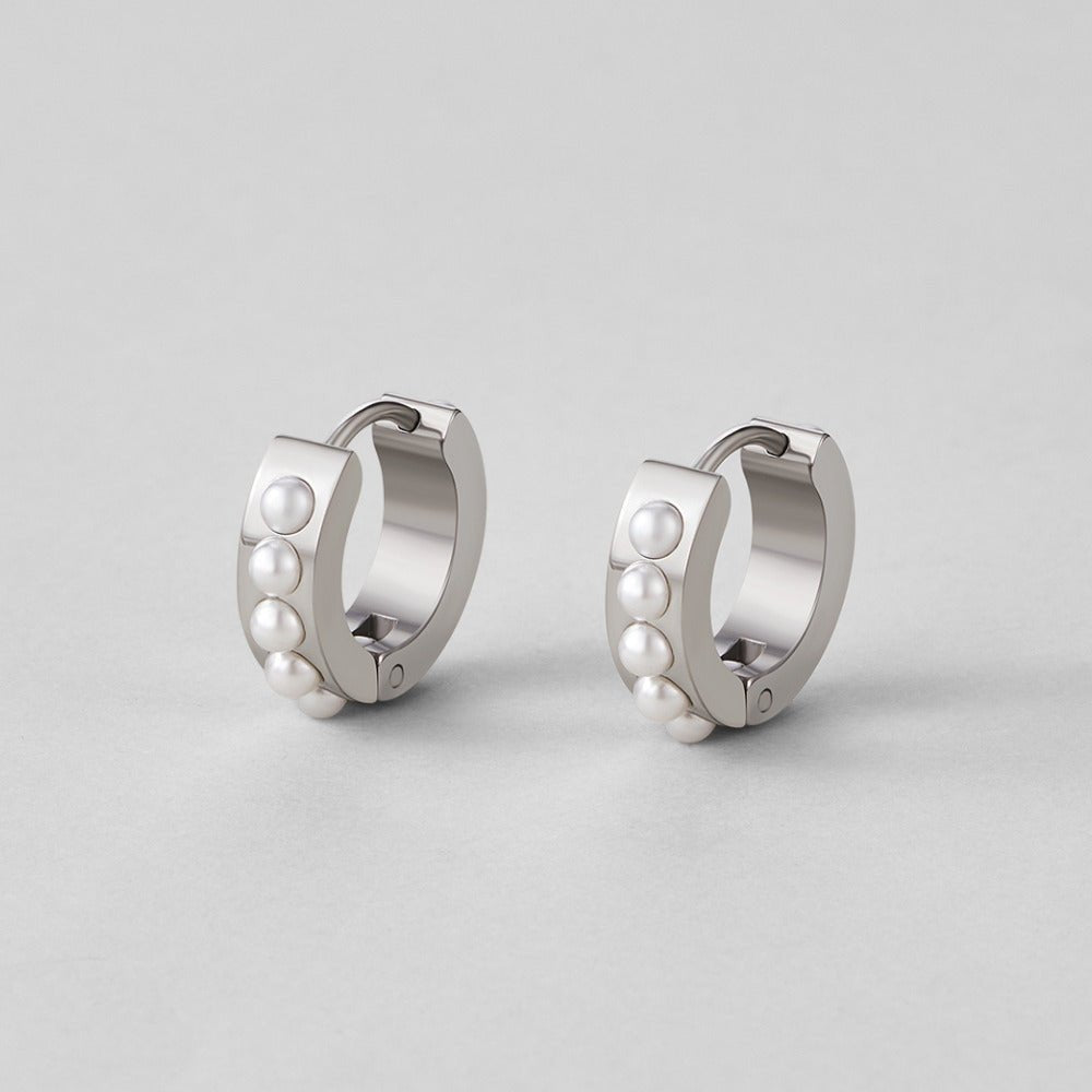 Eula Silver-Tone Pearl Hoop Earrings
