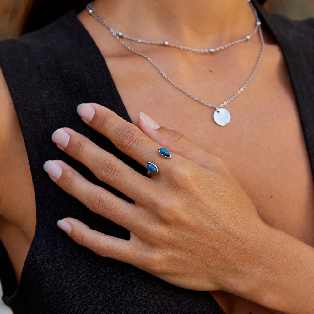Lapis Blue Silver-Tone Wrap Ring