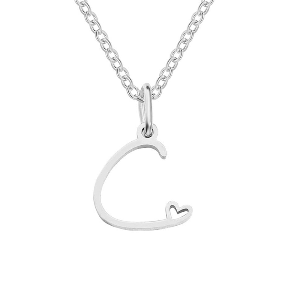 Silver-Tone Letter Heart Necklace