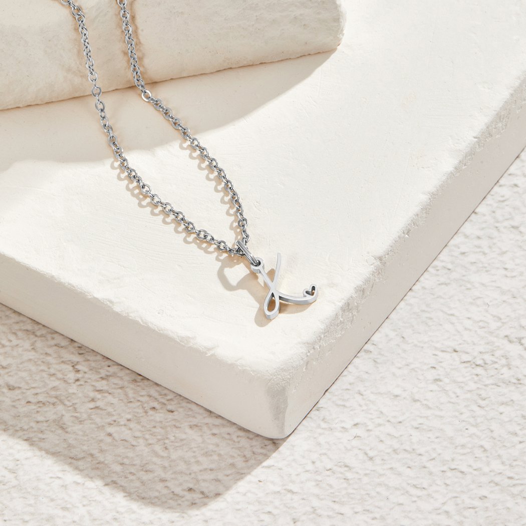 Silver-Tone Letter Heart Necklace