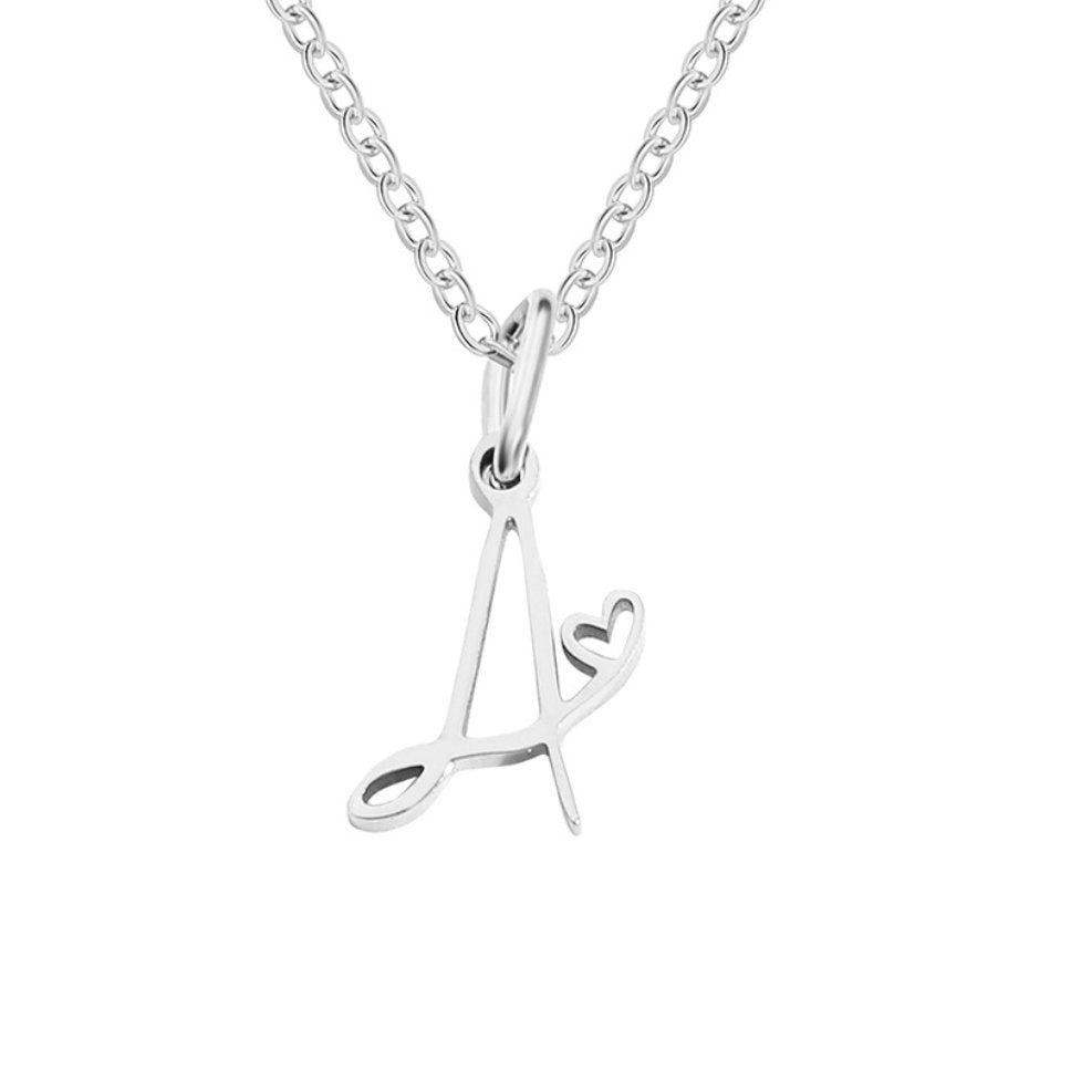 Silver-Tone Letter Heart Necklace