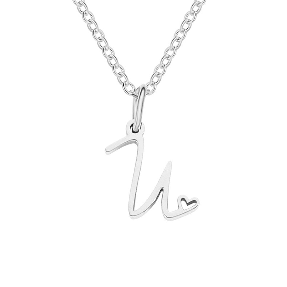 Silver-Tone Letter Heart Necklace