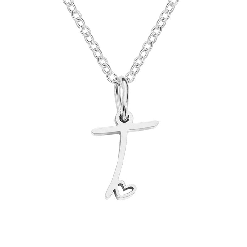 Silver-Tone Letter Heart Necklace
